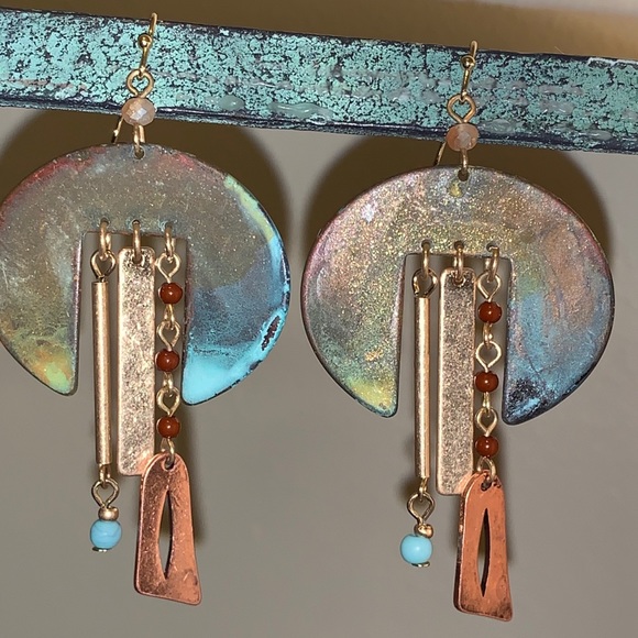 Rustic Metal Earrings 2” - Picture 2 of 5